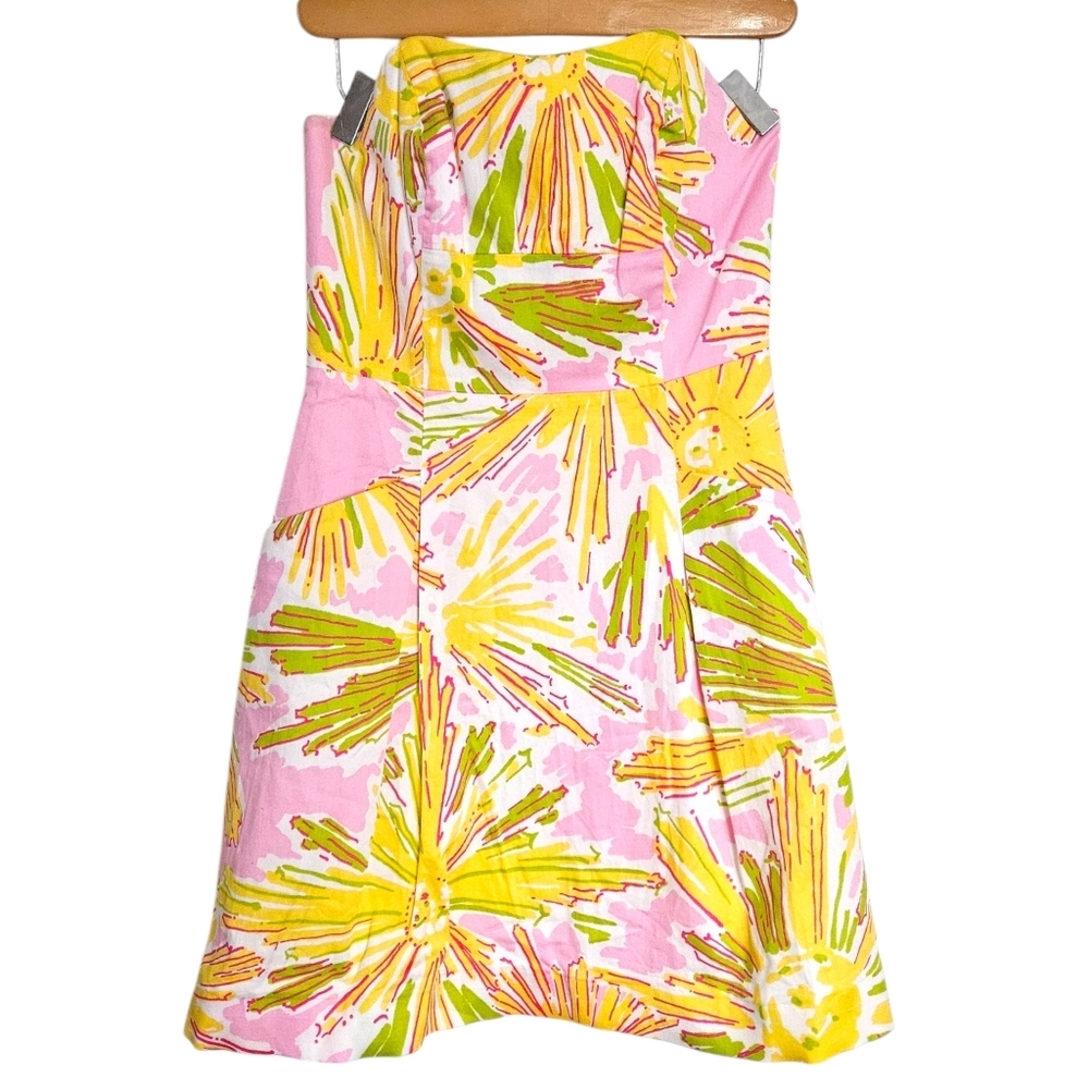 Lilly Pulitzer Skipping on Sunshine Strapless Sweetheart Mini‎ Dress 4 Cotton